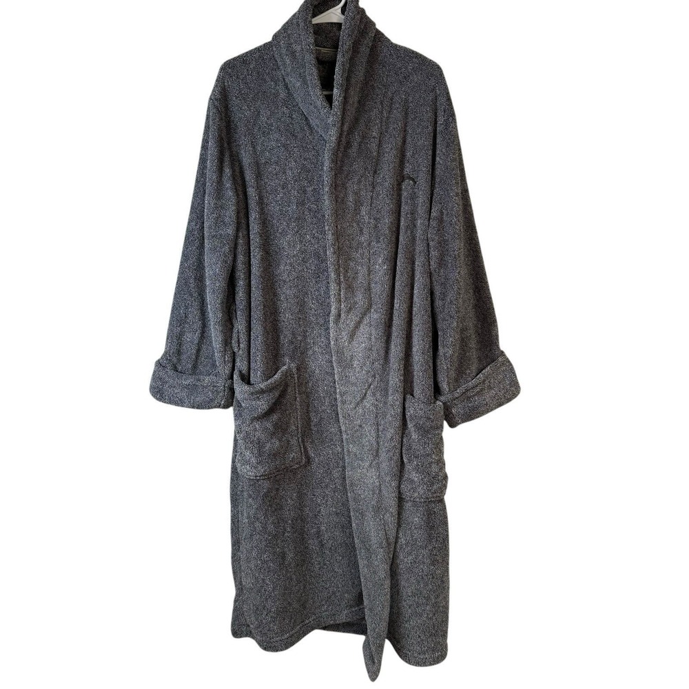Tommy Bahama Robe Mens S/M Gray Fleece Shawl Collar Spa Robe Plush Bathrobe